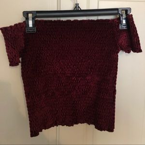 off the shoulder velvet shirt